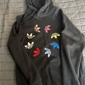 Adidas Black Hoodie with Colorful Trefoil Designs